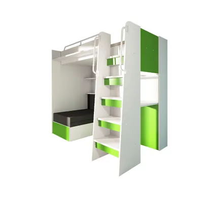 Produktbild von Marlux-Meble Hochbett JSM-7 90x200 TREPPE RECHTS mit Schreibtisch Schränke und Ausklappbares Sofa 70x180 Matt Funktionsbett Etagenbett Stockbett Kinderhochbett Jugendhochbett (Limette Matt)