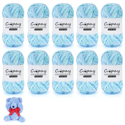 Obrázok produktu pre Chenilleová priadza, 1000 g, modrozelená, 10 x 100 g, 100% polyester, vhodná na háčkovanie a pletenie