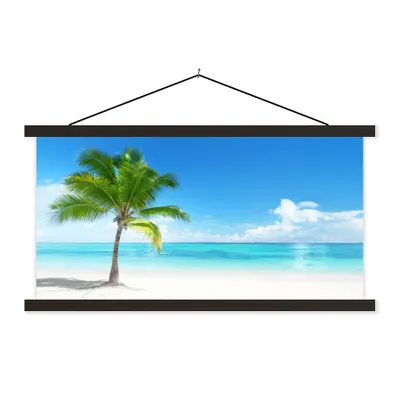 Produktbild von MuchoWow® Textilposter Palme - Strand - Meer - Sommer 90x45 cm mit schwarzem Rahmen - Klemmleisten