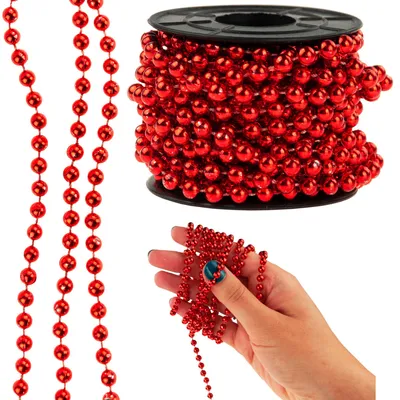 Image de Chaîne d'arbre de Noël rouge Perles de roseau Garlande Bobine 5M