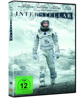 A DVD case for the movie Interstellar, featuring a spaceman in a snowy landscape.