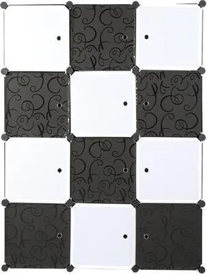Produktbild von FCH Kleiderschrank, 12 Quader Kunststoff Kleiderschrank Garderobenschrank, Schrank Regalsystem mit 2 Kleiderstange, Steckregal Kombischrank, 108*47*142cm Schwarz und weiß