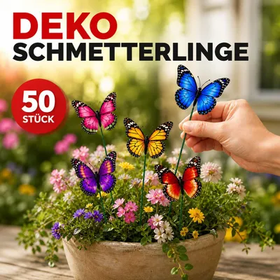 Produktbild von 3D Schmetterling Gartenstecker Set 50 St. Wetterfest Deko Balkon Garten, H080