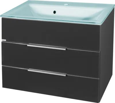 A bathroom vanity with a sink and two drawers.