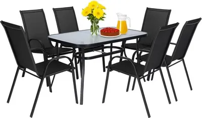 Produktbild von Gartenmöbel-Set: Glastisch T25, rechteckig, 120x80 cm + 6 Gartenstühle PATIO, geeignet für Garten und Balkon