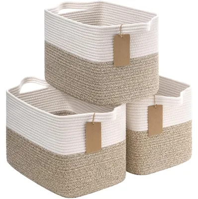 Image de Lot de 3 paniers de rangement en coton pour enfants, dimensions : 34 x 28 x 24 cm