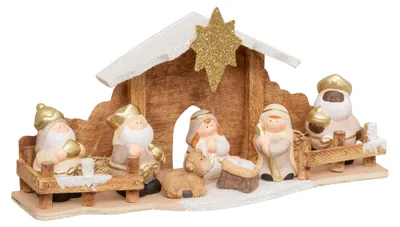 Zdjęcie produktu dla Szopka bożonarodzeniowa + 7 figurek, 33 x 16 cm