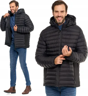 Produktbild von Männliche Übergangsjacke - gesteppte Jacke Größe M - Herbstjacke schwarz - abnehmbare Kapuze