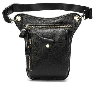 Image de Poche ventrale en cuir, pour hommes et femmes, à porter à la ceinture, couleur noire