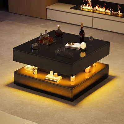 Image de Meuble de rangement LED RGB haute luminosité, tiroirs avec fonction push-to-open, télécommande etvia application, 78 × 78 × 43 cm, noir