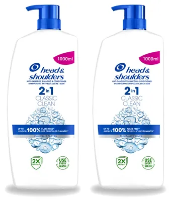 Produktbild von 2 x Head & Shoulders Classic 2-in-1 Anti-Schuppen Shampoo und Pflegespülung - 1000 ml - Vorteilspackung - 2 Stücke