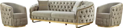 Produktbild von Villa Möbel Sofa Set Fairy Beige Stellvariante:2+1+1 Handmade, pflegeleichter Mikrofaser Samtstoff