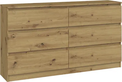 Produktbild von VBChome Kommode mit 6 Schubladen 140 x 40 x 77 cm Eiche Artisan Grifflose Schubladenkommode Mehrzweckschrank für Flur Schlafzimmer Wohnzimmer Kinderzimmer Modern