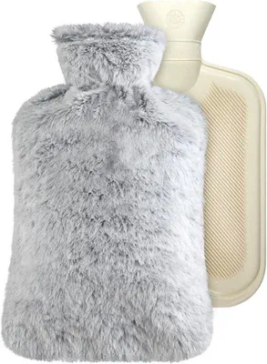 Productafbeelding van Famanu Warme waterfles 2 liter - Grote fles met pluche hoes - Kangoerotas - Langdurige warmte - Grijs