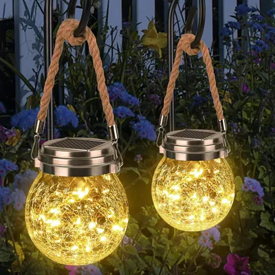Produktbild von Solarlampen, 2PCS 30 LED Solarleuchte Glas, IP55 Wasserdicht Solarlaterne für Außen Glas, Hängend Solar Tischleuchte Outdoor, Warmweiss Deko