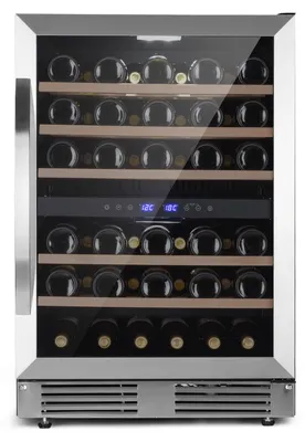 Obrázek produktu pro Klarstein, volně stojící vinotéka, 2 zóny, malá chladnička na nápoje, malá vinotéka, malá vinotéka se skleněnými dveřmi, chladnička na láhve s touchpadem, vinotéka 5-20°C, 51 lahví