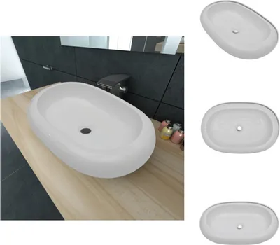 Produktbild von Keramik Waschtisch Waschbecken Oval Weiß 63 x 42 cm -  Badezimmer-Waschbecken