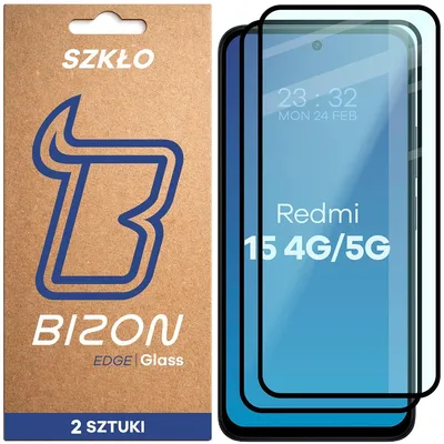 Produktbild von 2x Gehärtetes Glas für Xiaomi Redmi 15 4G / 5G, Bizon Glass Edge Duo, Schwarzer Rahmen