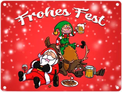 Produktbild von Frohes Fest mit lustigem Weihnachtsmotiv Metallschild in 15x20 cm