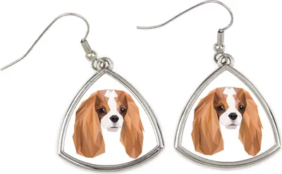 Immagine prodotto di Cavalier King Charles Spaniel - Orecchini con un'immagine e la scritta "Cane geometrico" di Art-Dog