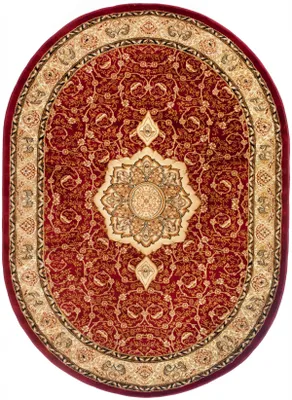Image de Tapis Ovale Salon Chambre à coucher Tapis à poils courts Design classique Rouge Marron OEKOTEX 200 x 300 cm