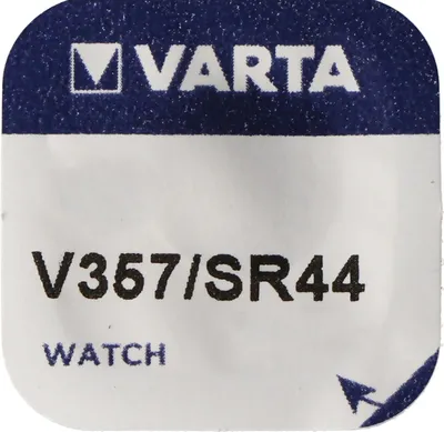 The image shows the packaging of a Varta V357 SR44 watch battery.