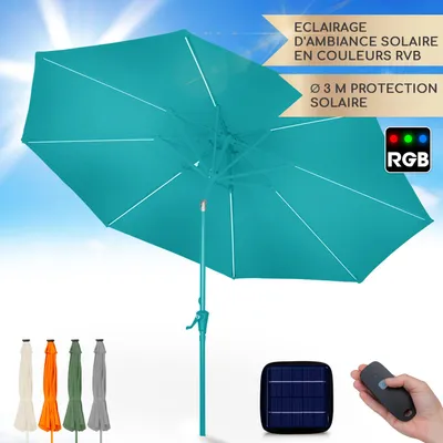 Image de Blumfeldt Parasol de Jardin Exterieur et Balcon, Panneaux Solaires, Lumières LED, Protection UV, Etanche, Grand Parasol Deporte Réglables Hauteur et Angle, Parasols Exterieur Jardin, Avec ou Sans Pied