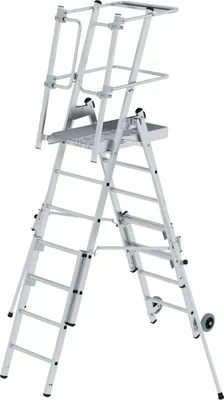 Produktbild von Günzburger Steigtechnik Plattformleiter FlexxStep 5 Sprossen mit Teleskopaufsatz 2 Sprossen - 052535