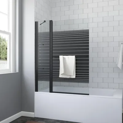 Produktbild von AQUABATOS Duschwand Badewanne schwarz  110 x 140 cm  Duschtrennwand Faltwand Badewannenfaltwand 5 mm ESG Klarglas Nano Beschichtung