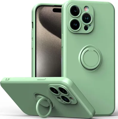Produktbild von iPhone 15 Pro Handyhülle, Ring Halter Ständer Kratzfeste Weiche Silikon schutzhülle für iPhone 15 Pro Türkis