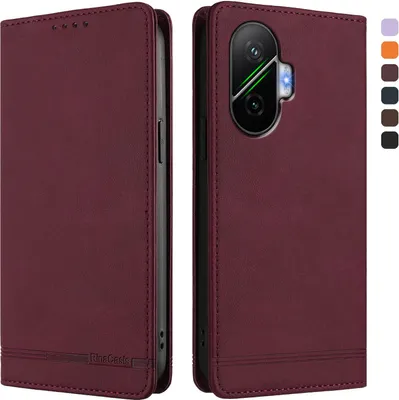 Produktbild von Hülle für Xiaomi Poco F7, Retro Kunstleder Ständer Klapphülle mit Kartenfächer und Magnetische Rot
