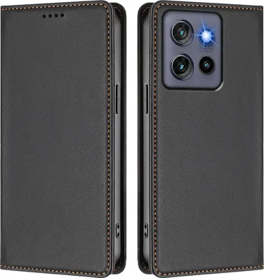 Obrázek produktu pro Kožené pouzdro pro Motorola Edge 60 Neo/Edge 50 Neo, magnetické flipové pouzdro zPolyuretankůže se stojánkem Černá