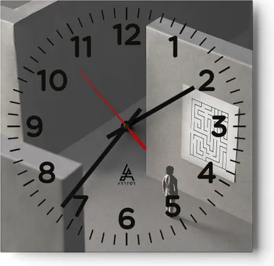 Produktbild von Wanduhr - Quadrat - Glasuhr - Labyrinth Grau Verloren - 40x40cm - Schleichendes Uhrwerk - Lautlos - zum Aufhängen bereit - Dekoration Modern - Wanddekoration aus Glas - C4AC40x40-5086