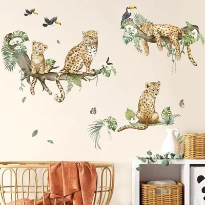 Productafbeelding van Famanu Wandsticker Safari Luipaard - Dieren van de jungle voor kinderkamers