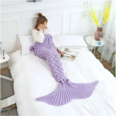 Produktbild von Kuschelige Warme Meerjungfrau-Decke 180x40 cm aus Polyester für kalte Wintertage, für Kinder und Erwachsene - MERMIDREAM Lila