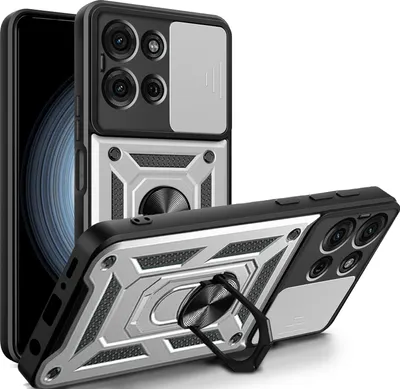 Produktbild von Outdoor Panzer Hülle für Motorola Moto G75 Handyhülle mit Kameraschutz Ringhalter in Silber