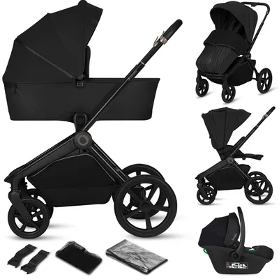 Image de Ensemble poussette 3 en 1 Lionelo Freya avec coque i-Size, nacelle et poussette canne jusqu'à 22 kg, pliable, suspension, siège XXL, UPF 50+, noir