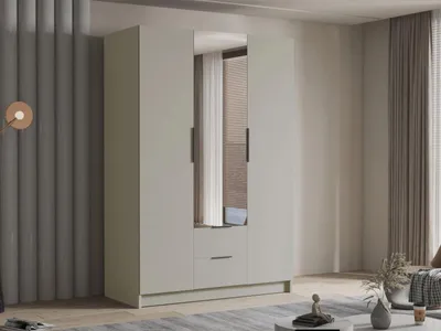 Obrázek produktu pro Vysoká šatní skříň 150 cm se zrcadlem MARILA - kašmír / černá