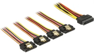 Produktbild von Kabel Power SATA 15 Pin Stecker Latchtype > SATA 15 Pin Buchse 4 x gerade (3,3 V + 5 V + 12 V) 15 cm Delock