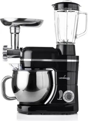 Produktbild von Lehmann Mastic, Planetarische Küchenmaschine, Fleischwolf, Mixer - 3 in 1, 1300 W, 6 Geschwindigkeiten, 5 l Schüssel, 7 kg, Schwarz