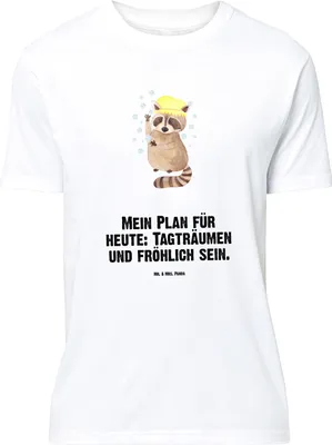 Produktbild von Mr. & Mrs. Panda Größe L T-Shirt Waschbär - Weiß - Geschenk, Lustige Sprüche, Waschen, Shirt, mit Spruch, Fröhlich, Tshirt, Seifenblasen, Plan, Tagträumen