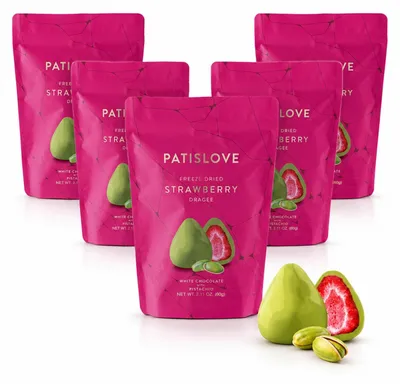 Image de Dragées aux fraises et à la pistache, enrobage blanc, 60 g – Pack de 5 (5 × 60 g)