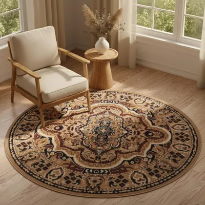 Produktbild von Tapiso Teppich ATLAS Rund orientalisch Vintage beige Wohnzimmer 160 x 160 cm