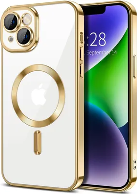 Image de Coque magnétique transparente pour iPhone 14, compatible MagSafe, coque de protection galvanisée avec protection de l'appareil photo Or