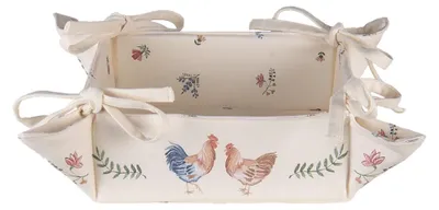 Zdjęcie produktu dla Clayre & Eef Koszyk na pieczywo 35x35x8 cm Beżowy Niebieski Bawełniany Kurczak i Kogut