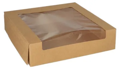 Produktbild von PAPSTAR Tortenkartons eckig mit Sichtfenster, 5,5x23 cm, PLA | Folie (25 Stück)