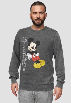 Immagine prodotto di Felpa Disney Mickey che indossa un cappello, con simpatico motivo stampato sul davanti, colore grigio, taglia S