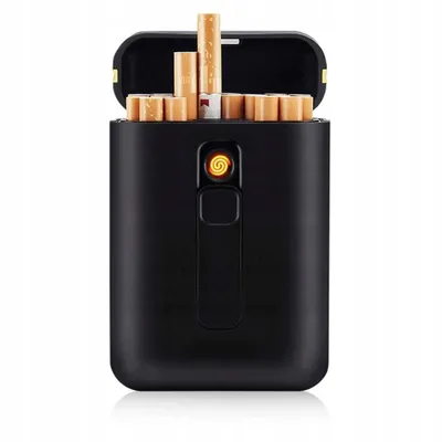 Obrázek produktu pro Cigaretové pouzdro se zapalovačem elektronické, krabička na cigarety se zapalovačem bez plamene, kovové pouzdro na cigarety s kapacitou 20 cigaret