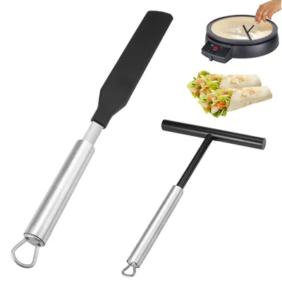 Image de Jeu de 2 spatules et une louche en acier inoxydable pour crêpes