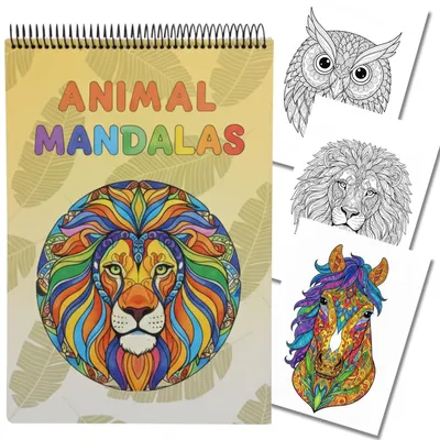 Imagen del producto de Mandalas y animales con diseños originales, 30 motivos únicos, formato A4, para colorear